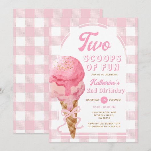 Pink Bow Twee schepjes van plezier 2e verjaardag G Kaart (Voorkant / Achterkant)