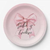 Pink Bow Twelve Birthday Paper Plate Papieren Bordje (Voorkant)