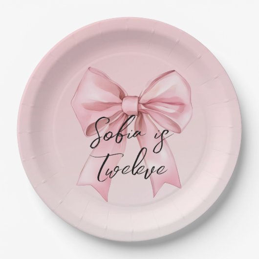 Pink Bow Twelve Birthday Paper Plate Papieren Bordje (Voorkant)