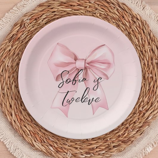 Pink Bow Twelve Birthday Paper Plate Papieren Bordje