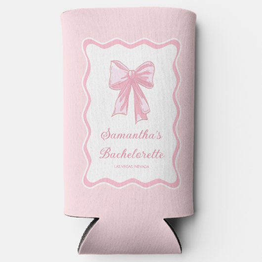 Pink Bow Tying The Knot Bachelorette Party Seltzer Blikjeskoeler (Voorkant)