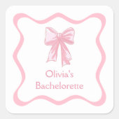 Pink Bow Tying The Knot Bachelorette Party Vierkante Sticker (Voorkant)