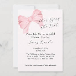 Pink Bow Tying the Knot Bridal Shower Invitation - Kaart