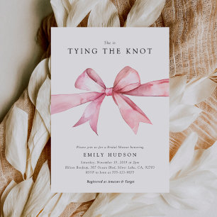 Pink Bow Tying the Knot Bridal Shower Uitnodiging