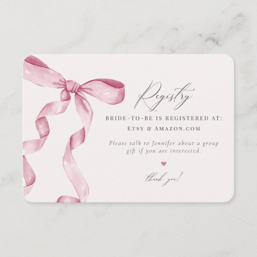Pink Bow Tying the Knot Registry uitnodiging inser Informatiekaartje (Voorkant)