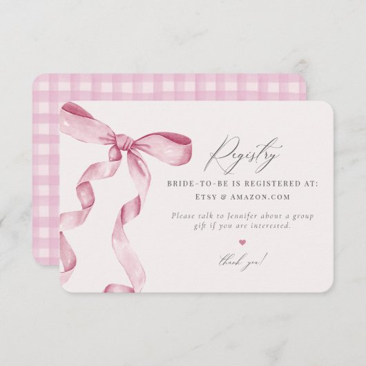 Pink Bow Tying the Knot Registry uitnodiging inser Informatiekaartje (Voorkant / Achterkant)
