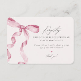 Pink Bow Tying the Knot Registry uitnodiging inser Informatiekaartje