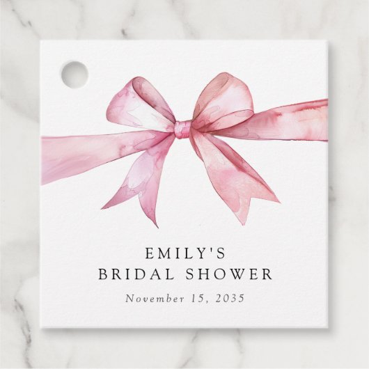 Pink Bow Tying the Knot Vrijgezellenfeest Bedankjes Labels (Voorkant)