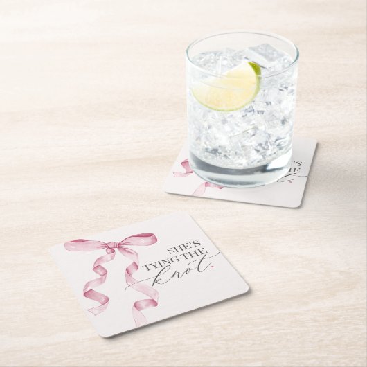 Pink Bow Tying the Knot Vrijgezellenfeest Decor Kartonnen Onderzetters (Insitu)
