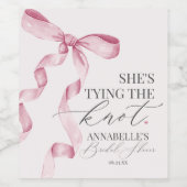 Pink Bow Tying the Knot Vrijgezellenfeest Favors Wijn Etiket (Enkel label)