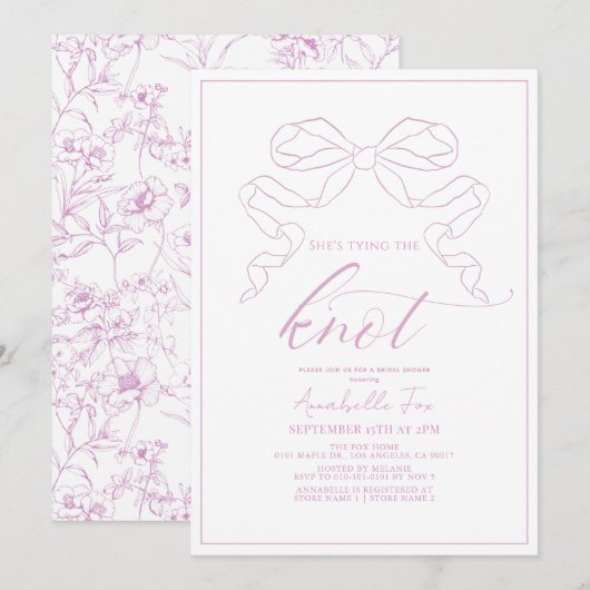 Pink Bow Tying the Knot Vrijgezellenfeest Kaart (Voorkant / Achterkant)