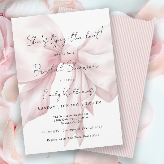 Pink Bow Tying the Knot Vrijgezellenfeest Kaart