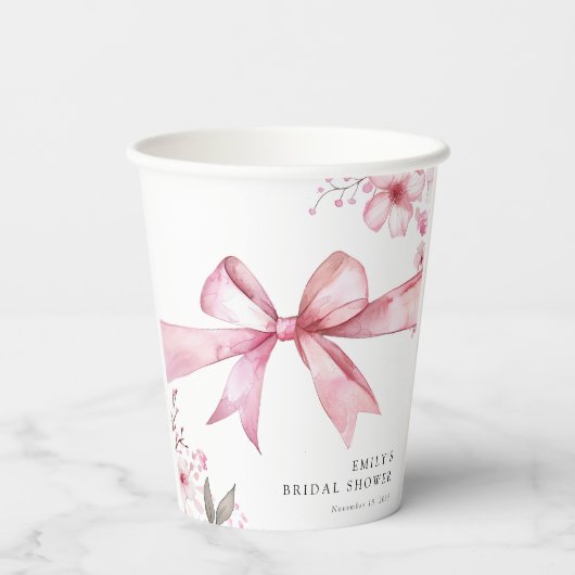 Pink Bow Tying the Knot Vrijgezellenfeest Papieren Bekers (Achterkant)