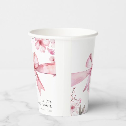Pink Bow Tying the Knot Vrijgezellenfeest Papieren Bekers (Rechts)