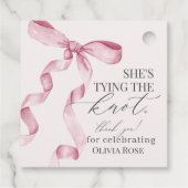 Pink Bow Tying the Knot Vrijgezellenfeest Party Bedankjes Labels (Achterkant)