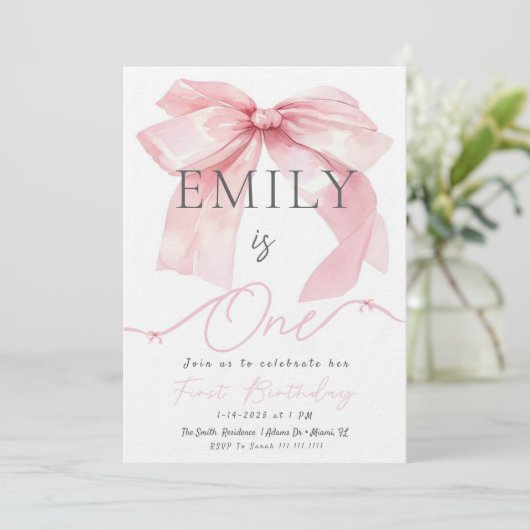Pink Bow-uitnodiging Kaart (Staand voorkant)