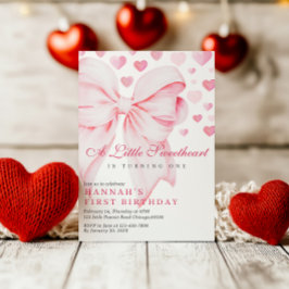 Pink Bow Valentijns's eerste verjaardagsuitnodigin Feestdagenkaart