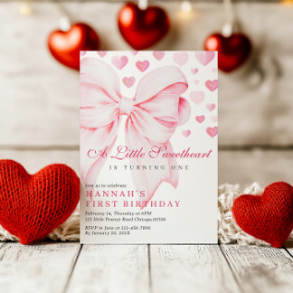 Pink Bow Valentijns's eerste verjaardagsuitnodigin Feestdagenkaart