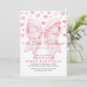 Pink Bow Valentijns's eerste verjaardagsuitnodigin Feestdagenkaart (Staand voorkant)