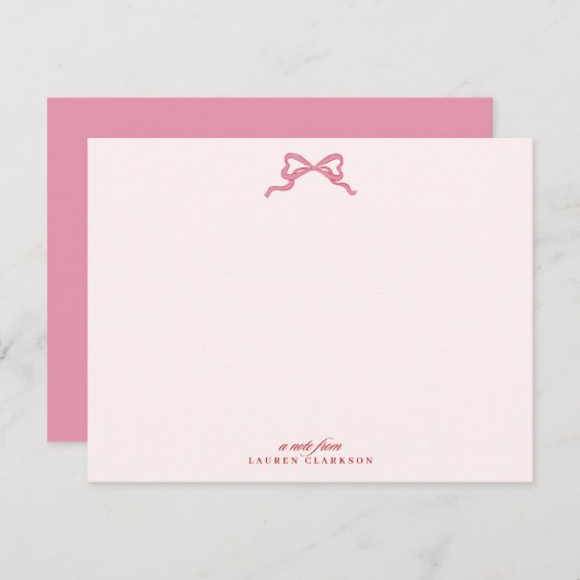 Pink Bow Valentine’s Day Note Card Kaart (Voorkant / Achterkant)