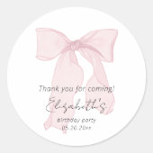 Pink Bow Verjaardag Bedankt Ronde Sticker (Voorkant)
