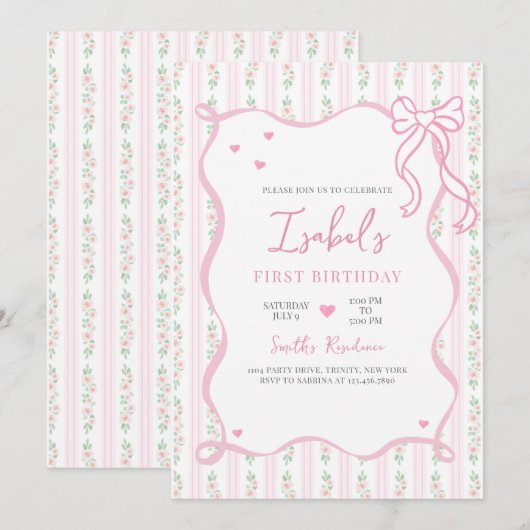 Pink Bow Verjaardag Kaart (Voorkant / Achterkant)