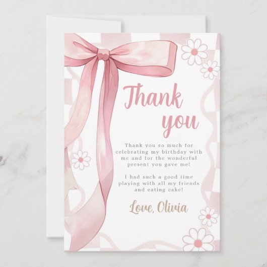 Pink Bow Verjaardag Meisje Bedankkaart (Voorkant)