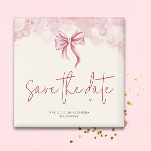 Pink Bow Verjaardag Quinceañera Save the Date Magneet