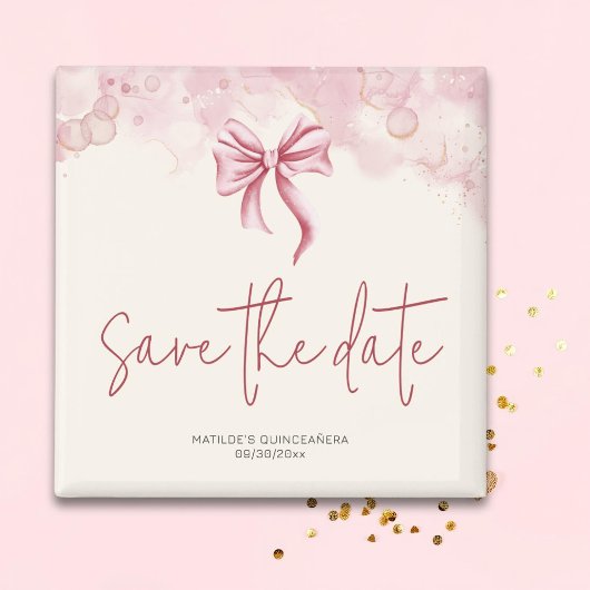 Pink Bow Verjaardag Quinceañera Save the Date Magneet