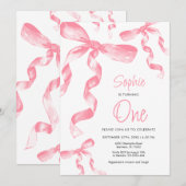 Pink Bow Verjaardag Uitnodiging (Voorkant / Achterkant)