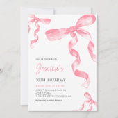 Pink Bow Verjaardag Uitnodiging (Voorkant)
