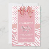 Pink Bow verjaardagsfeestje Kaart (Voorkant)