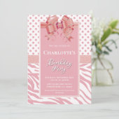 Pink Bow verjaardagsfeestje Kaart (Staand voorkant)