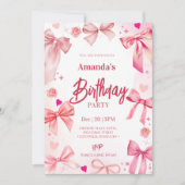 Pink Bow verjaardagsfeestje uitnodiging (Voorkant)