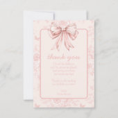 Pink Bow Verjaardagsfeestje Whimsy Toile gepersona Bedankkaart (Voorkant)