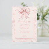 Pink Bow Verjaardagsfeestje Whimsy Toile gepersona Bedankkaart (Staand voorkant)
