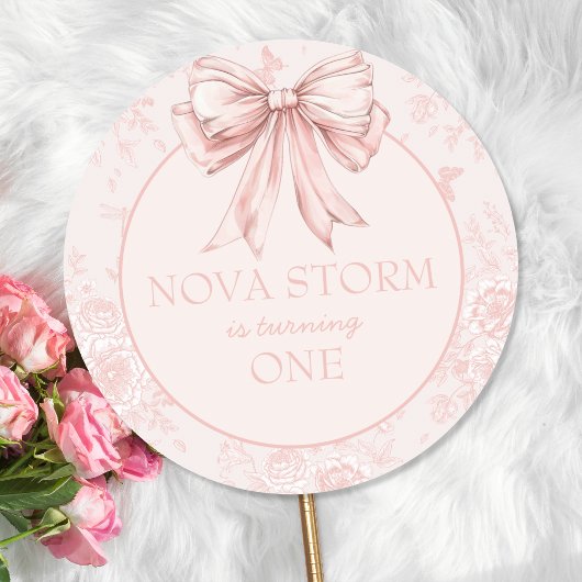 Pink Bow Verjaardagsfeestje Whimsy Toile gepersona Ronde Sticker