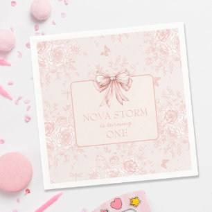 Pink Bow Verjaardagsfeestje Whimsy Toile gepersona Servet