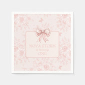 Pink Bow Verjaardagsfeestje Whimsy Toile gepersona Servet (Voorkant)
