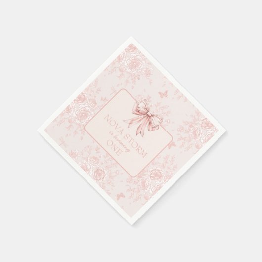 Pink Bow Verjaardagsfeestje Whimsy Toile gepersona Servet (Hoek)