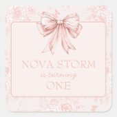 Pink Bow Verjaardagsfeestje Whimsy Toile gepersona Vierkante Sticker (Voorkant)