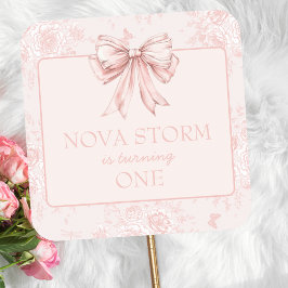 Pink Bow Verjaardagsfeestje Whimsy Toile gepersona Vierkante Sticker