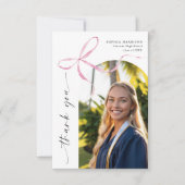 Pink Bow Vertical Script-Afstuderen Bedankkaart (Voorkant)