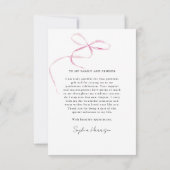 Pink Bow Vertical Script-Afstuderen Bedankkaart (Achterkant)