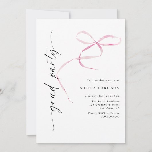 Pink Bow Vertical Script-Afstuderen Kaart (Achterkant)