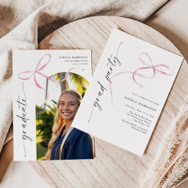 Pink Bow Vertical Script-Afstuderen Kaart