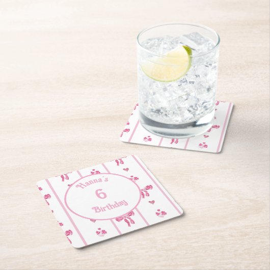 Pink Bow Vertical Stripe - preppy coquette Kartonnen Onderzetters (Insitu)