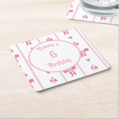 Pink Bow Vertical Stripe - preppy coquette Kartonnen Onderzetters (Schuin)