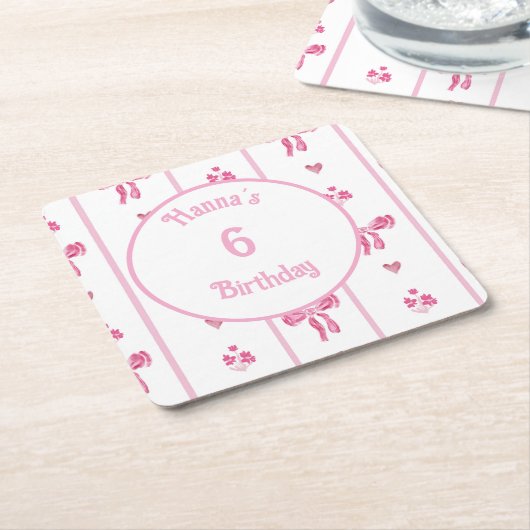 Pink Bow Vertical Stripe - preppy coquette Kartonnen Onderzetters (Schuin)