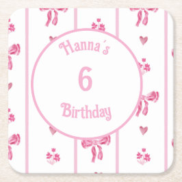 Pink Bow Vertical Stripe - preppy coquette Kartonnen Onderzetters